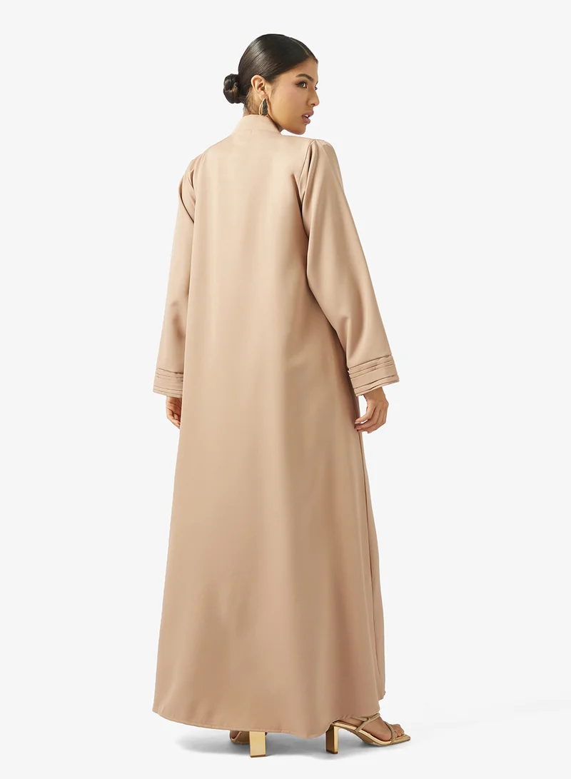 hayas closet Floral Embellished Open Front Round Neck Abaya